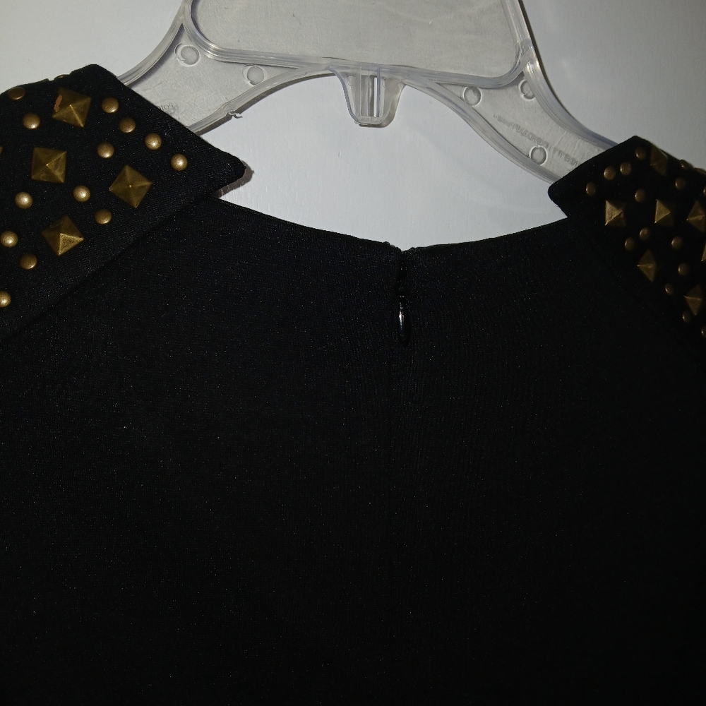 Nue by Shani Black Dress with Gold Studded Shoulders, Size 8 - Picture 6 of 13